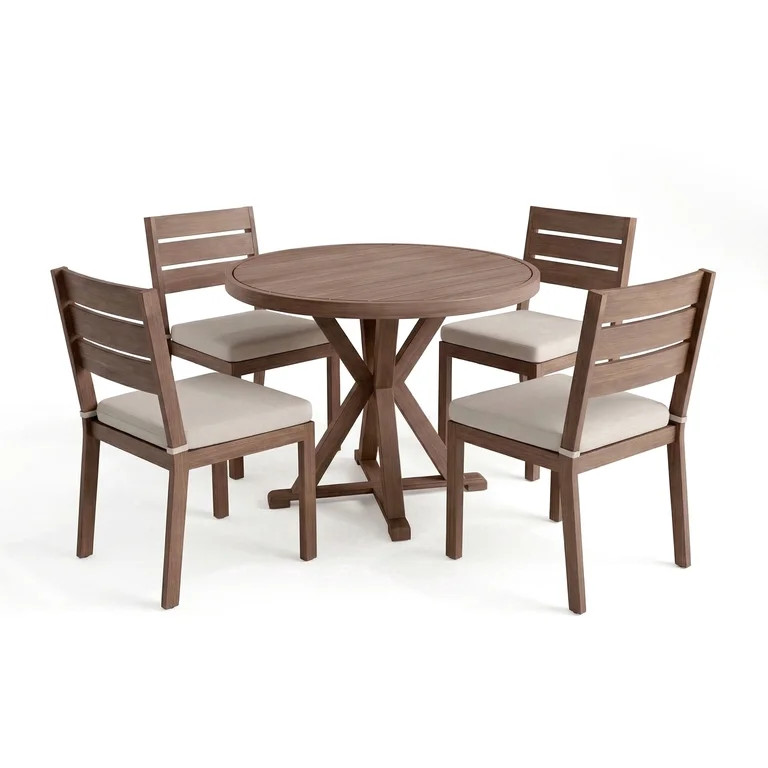 Martha Stewart 5 Piece Aluminum Patio Set, 4 Stackable Dining Chairs with Cream Cushions, 36" Rou... | Walmart (US)