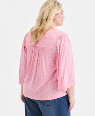 Style & Co Plus Size Printed 3/4-Sleeve Top, Macy's Exclusive  - Macy's | Macy's