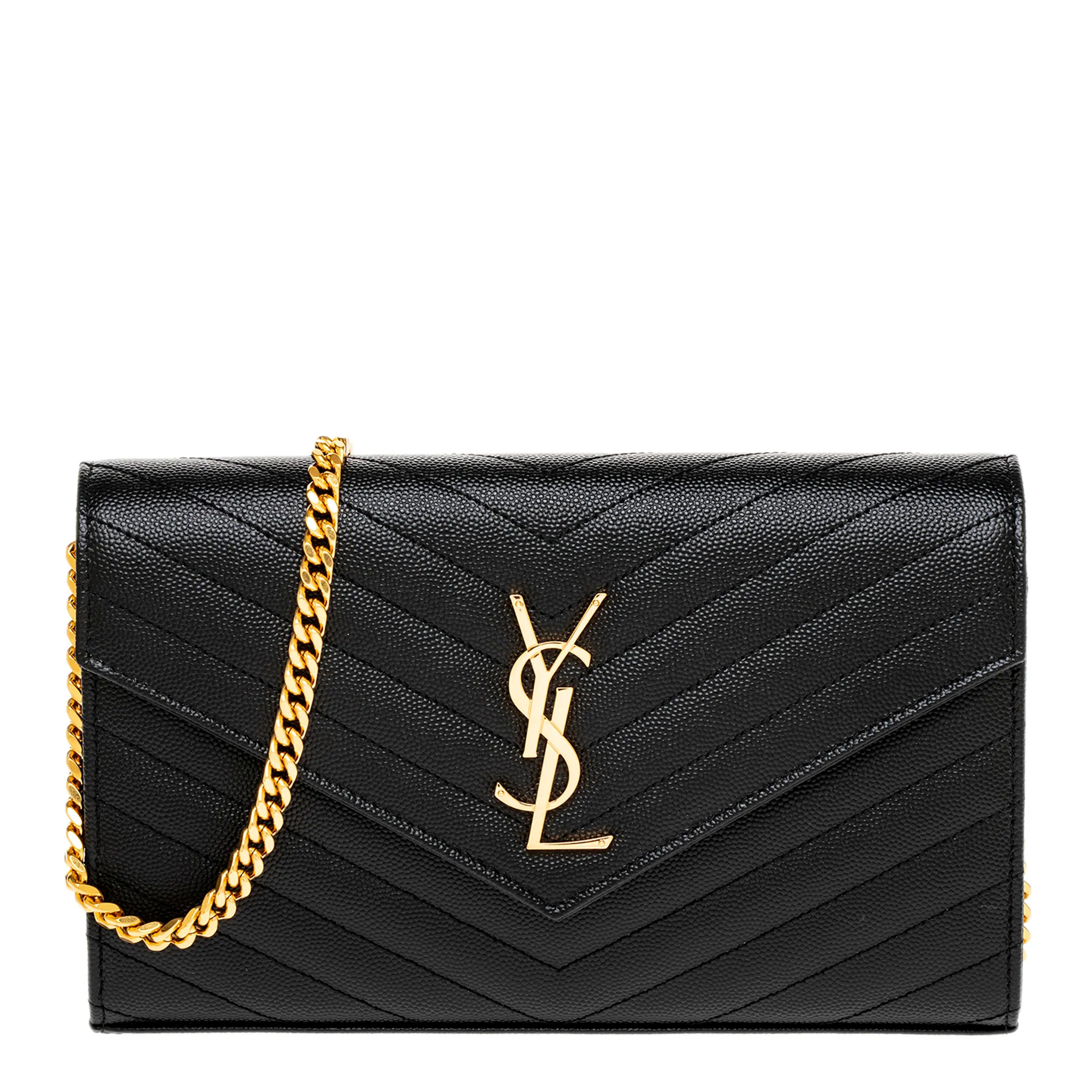 Saint Laurent Cassandre Chain Wallet - Black | Overstock