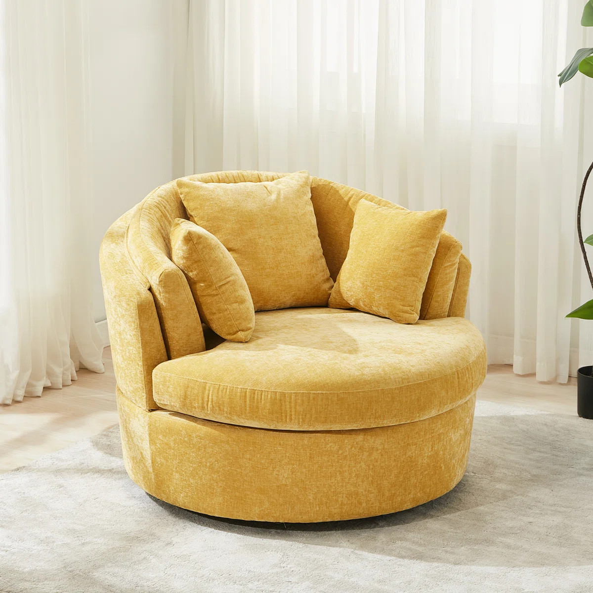 43.3'' W Oversized Round Upholstered Swivel Barrel Chair & Accent Chair | Wayfair North America