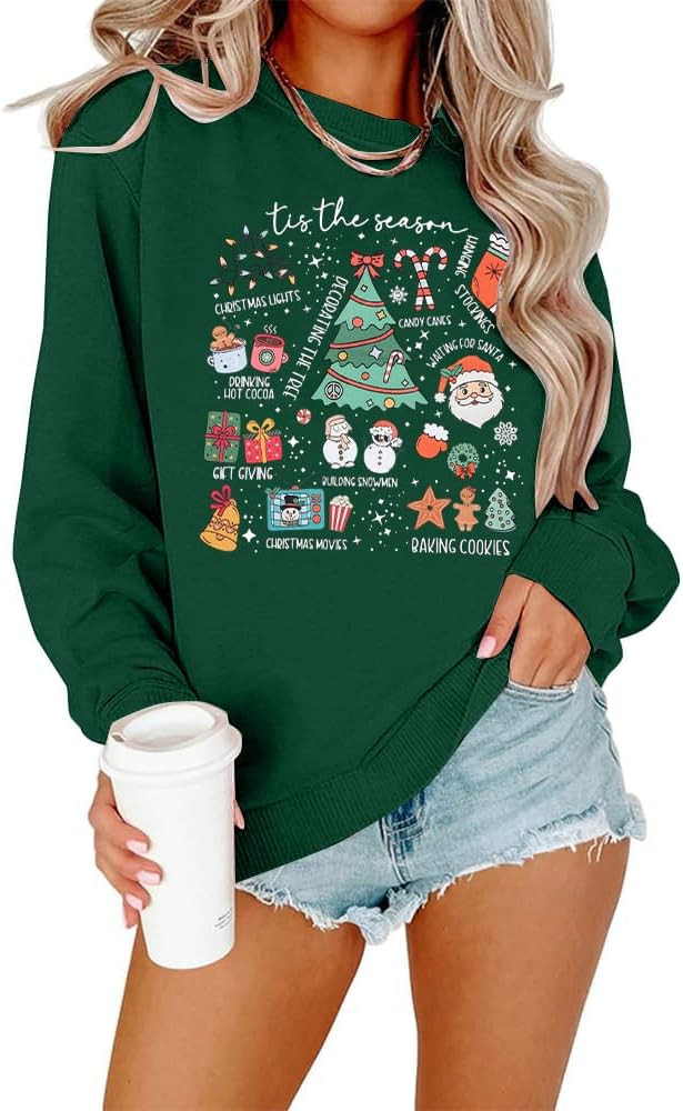 EGELEXY Christmas Sweatshirts for Women Tis the Season Christmas Outfits Merry Christmas Lightwei... | Amazon (US)