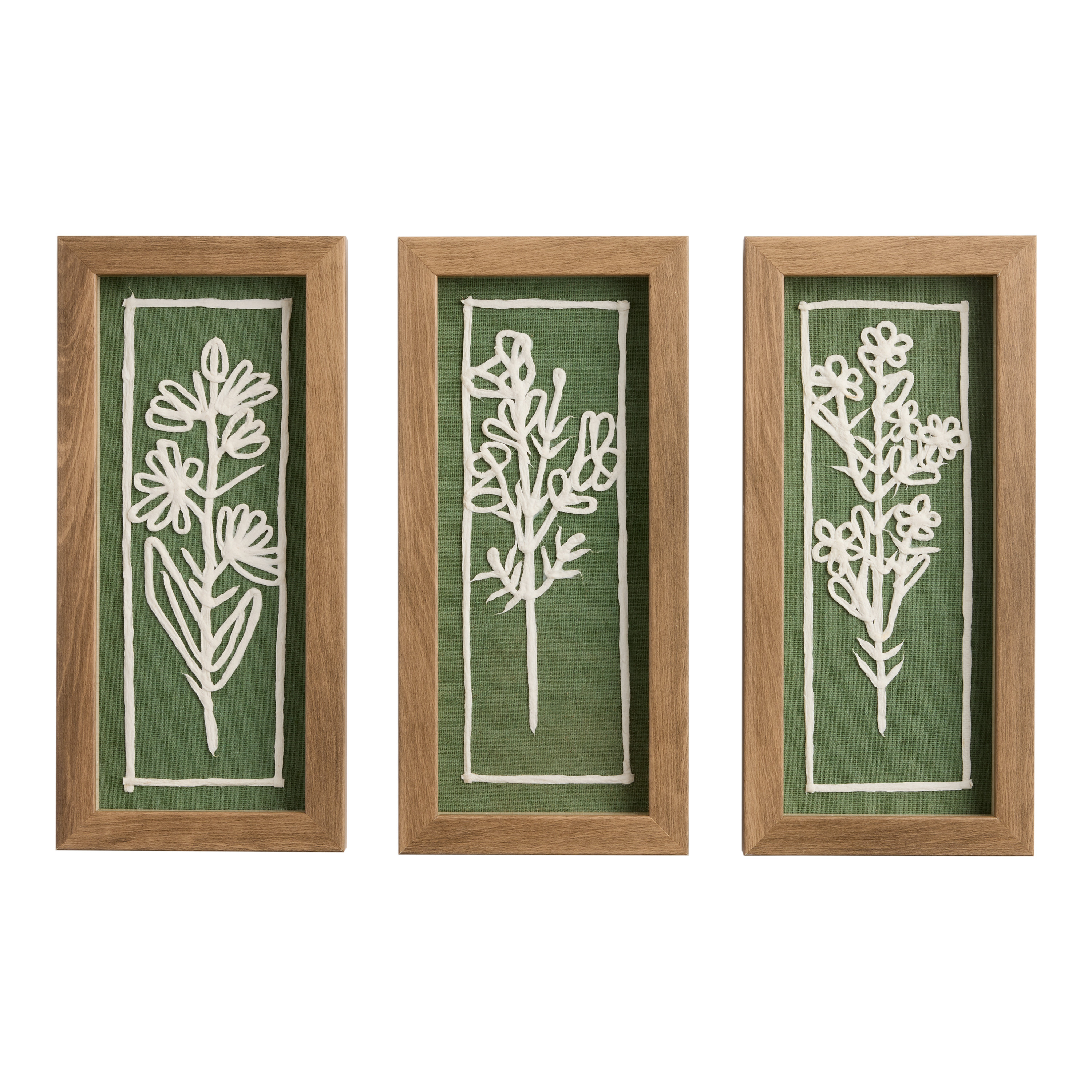 Green and White Rice Paper Floral Shadow Box Wall Art 3 Piece | World Market