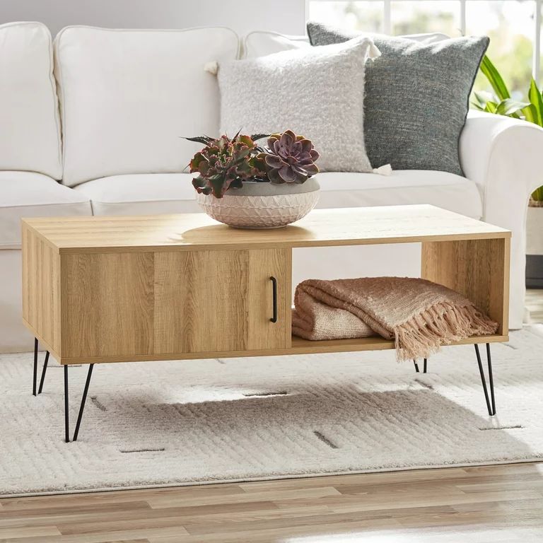 Mainstays Modern Hairpin Rectangle Coffee Table, Oak | Walmart (US)