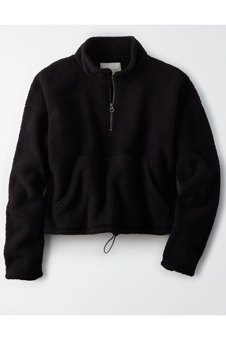 AE Fuzzy Sherpa Quarter Zip Front Sweatshirt | American Eagle Outfitters (US & CA)
