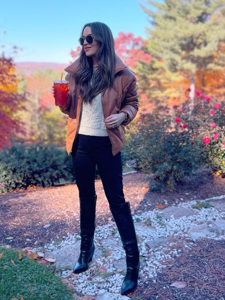 Easy fall look with black western boots, black denim leggings and Abercrombie faux leather puffer! All runs true to size, wearing S in everything  

#LTKunder100