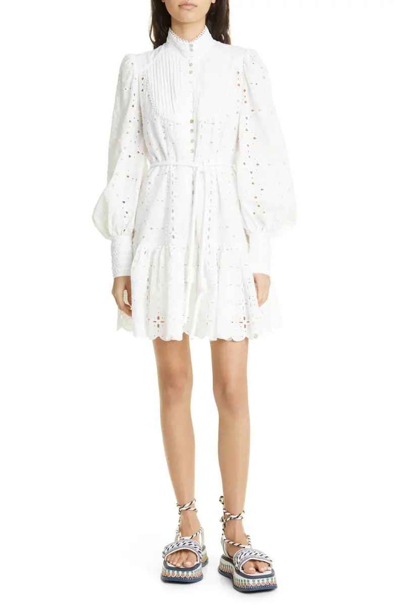 Evie Broderie Anglaise Long Sleeve Organic Cotton Mini Shirtdress | Nordstrom