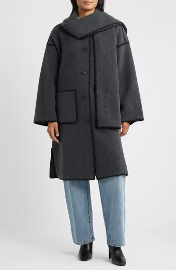 Embroidered Trim Long Scarf Coat | Nordstrom