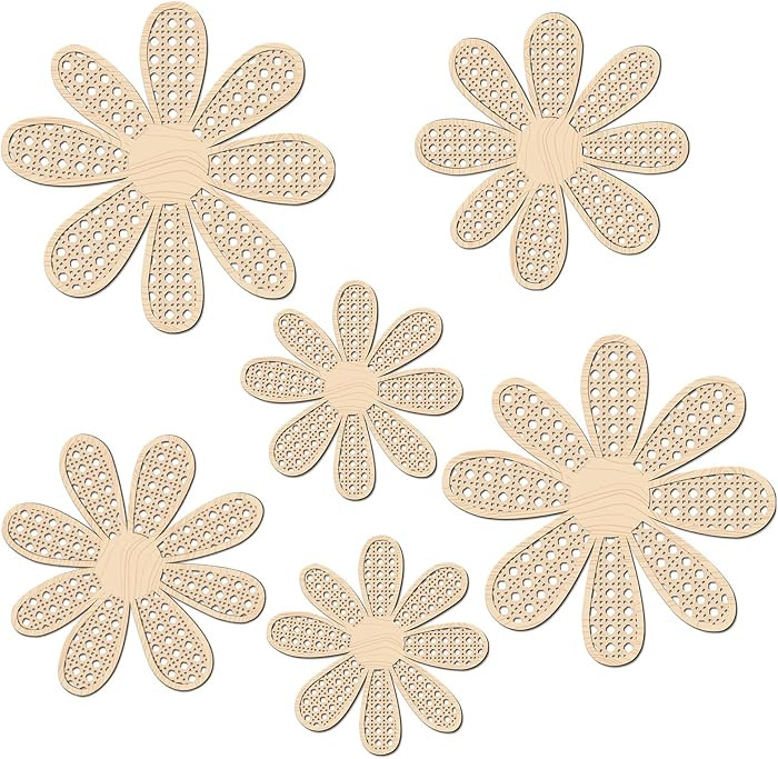 Thyle 6 Pcs Boho Daisy Wall Decor Natural Rattan Flower Wall Hanging Art Wooden Boho Art Nursery ... | Amazon (US)