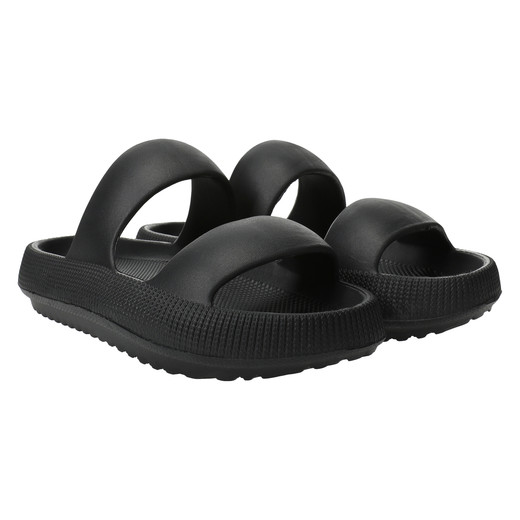 ladies black double band puff sole sandals | Five Below