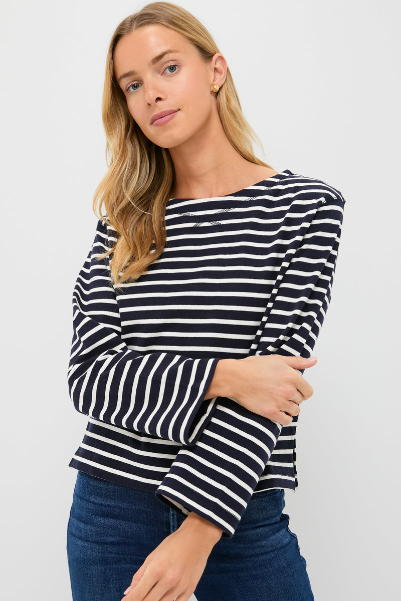 Navy and White Boat Neck Long Sleeve Shirt | Tuckernuck (US)