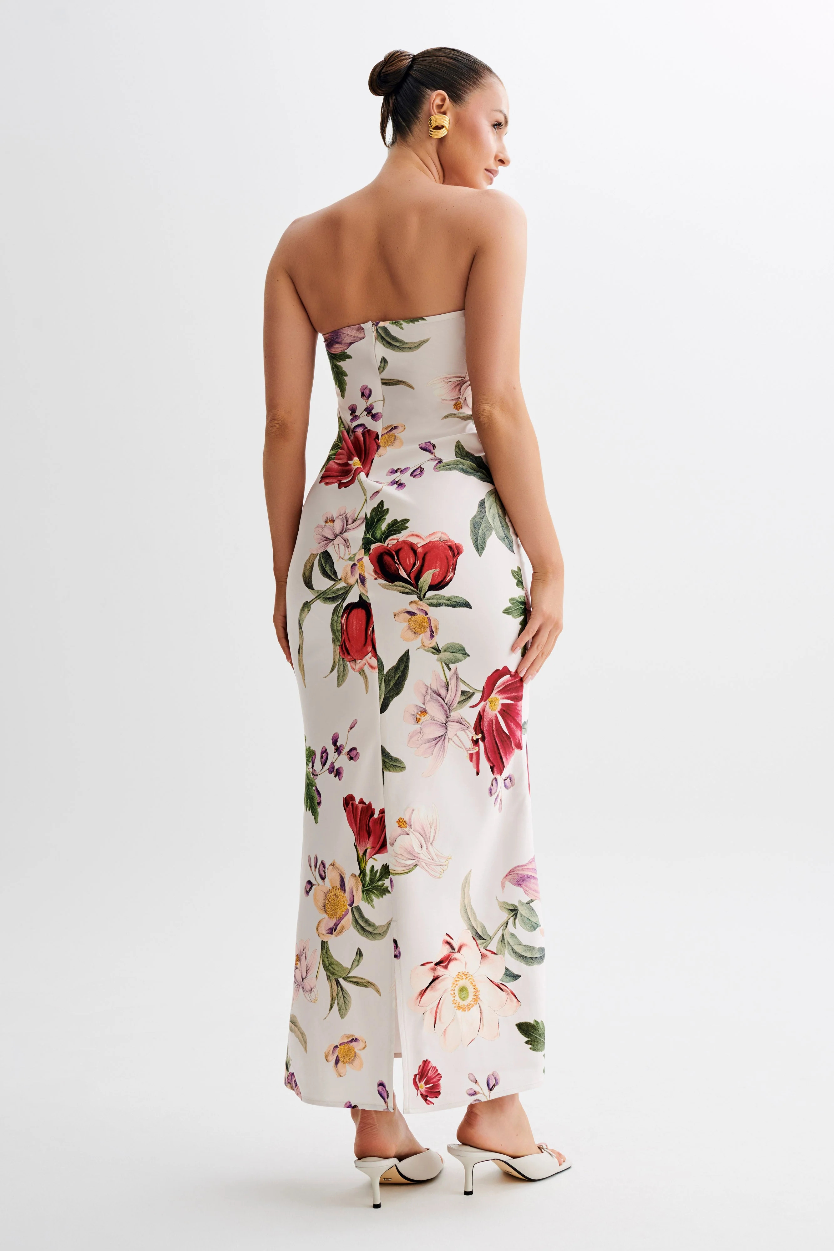 Claudette Strapless Satin Maxi Dress - Bella Rosa Print | Meshki (APAC)