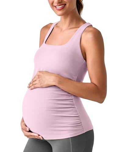 G4Free BareFeel Maternity Racerback Tank Tops with Built in Bra Ruched Sleeveless Square Neck Pre... | Amazon (US)