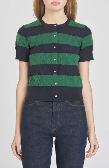 WAYF Lucille Stripe Cable Cardigan in Navy Stripe at Nordstrom Rack, Size X-Small | Nordstrom Rack