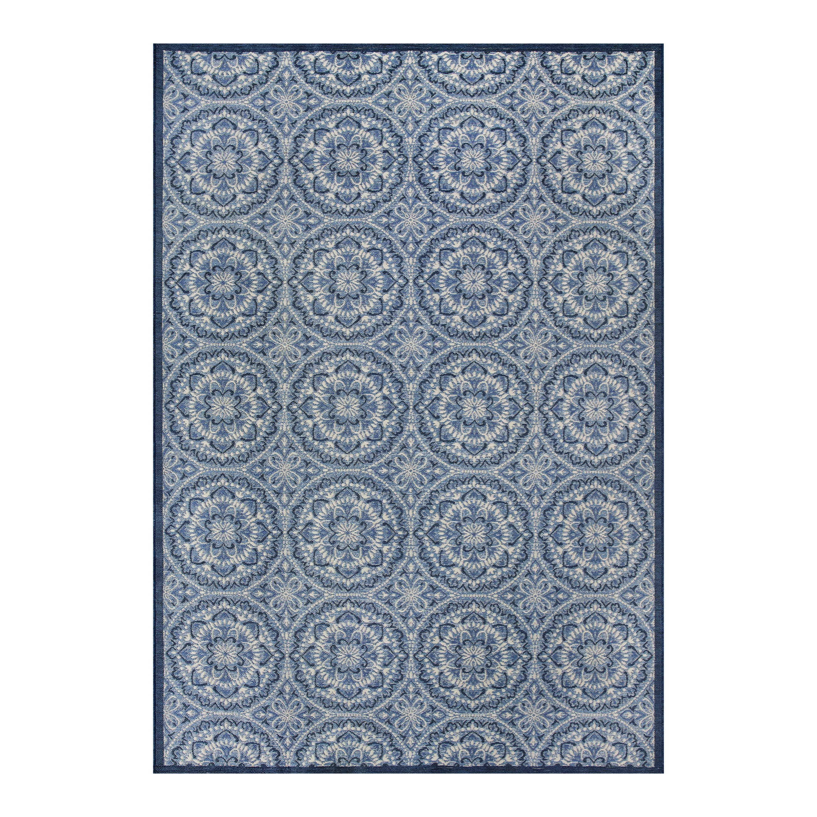Better Homes & Gardens 5' x 7' Blue Monarch Medallion Outdoor Rug | Walmart (US)