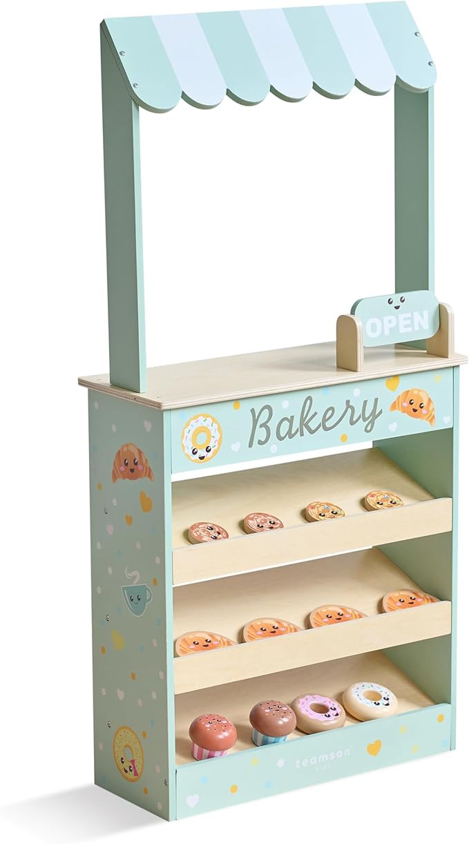 Teamson Kids Jolly Pals Wooden Bakery Market Stand Pretend Playset for Kids Ages 3+, Pastry Play ... | Amazon (US)