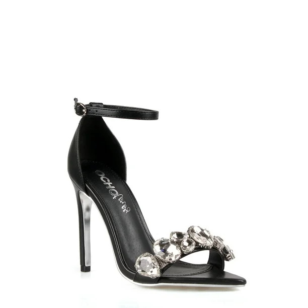 Ochotoros Rhinestone Women's Stiletto High Heel Sandals in Black - Walmart.com | Walmart (US)