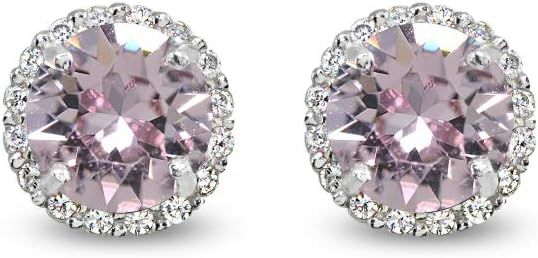 Sterling Silver 6mm Round-cut Halo Stud Earrings Made with Swarovski Crystals | Amazon (US)