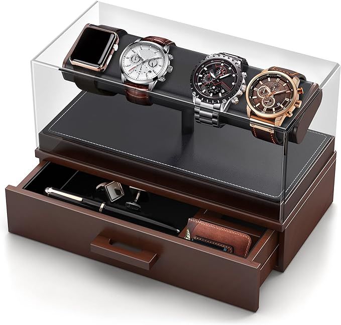 Zavoko Watch Display Case - Men's Wood Watch Stand With Removable Acrylic Cover & PU Leather Padd... | Amazon (US)