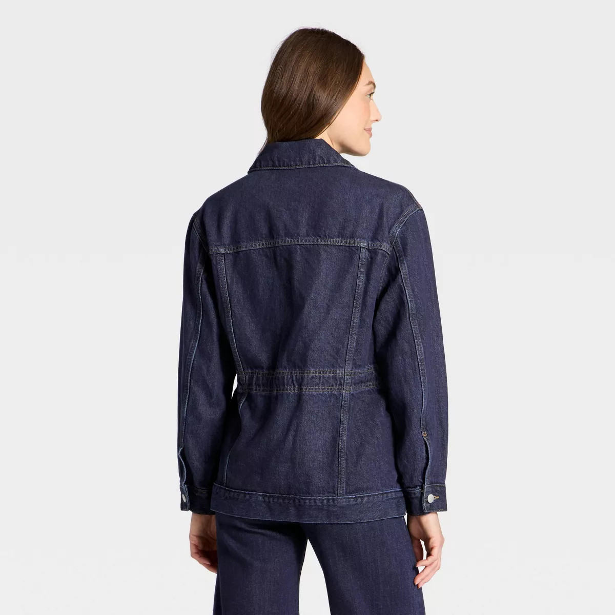 Women's Cinched Waist Denim Trucker Jacket - Universal Thread™ Dark Wash | Target