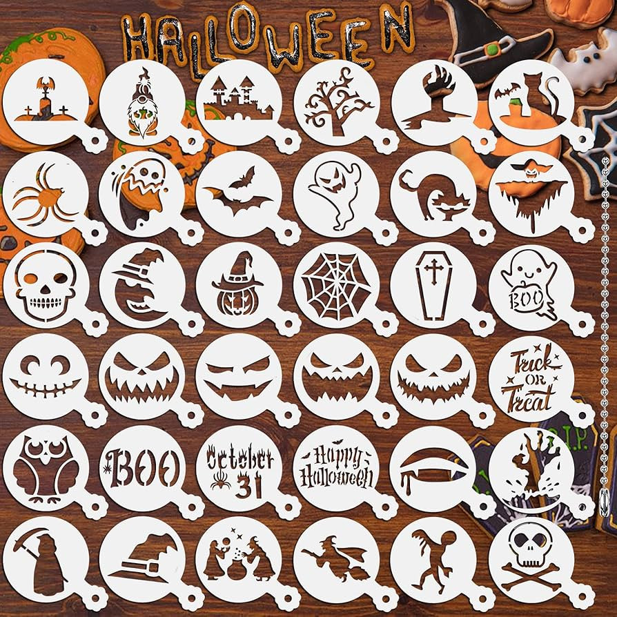 JULBEAR 36 Pieces Reusable Halloween Cake Cookie Stencils Templates Mold Tools for Cookies DIY Ho... | Amazon (US)