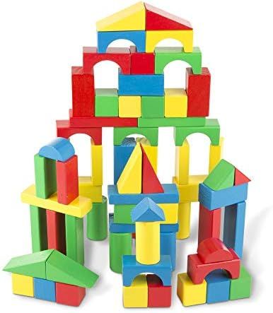 Melissa & Doug Wooden Building Blocks Set - 100 Blocks in 4 Colors and 9 Shapes | Amazon (US)