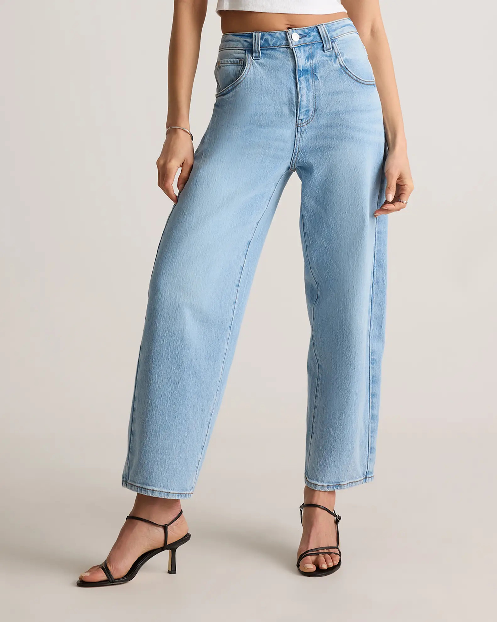 Bella Stretch Barrel Jeans in Cool Blue | Quince