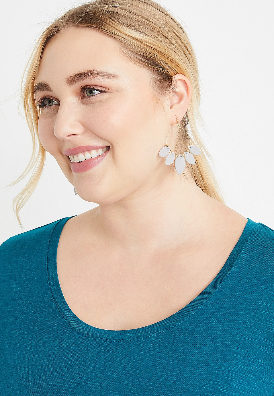 Gray Leather Petal Hoop Earrings | Maurices