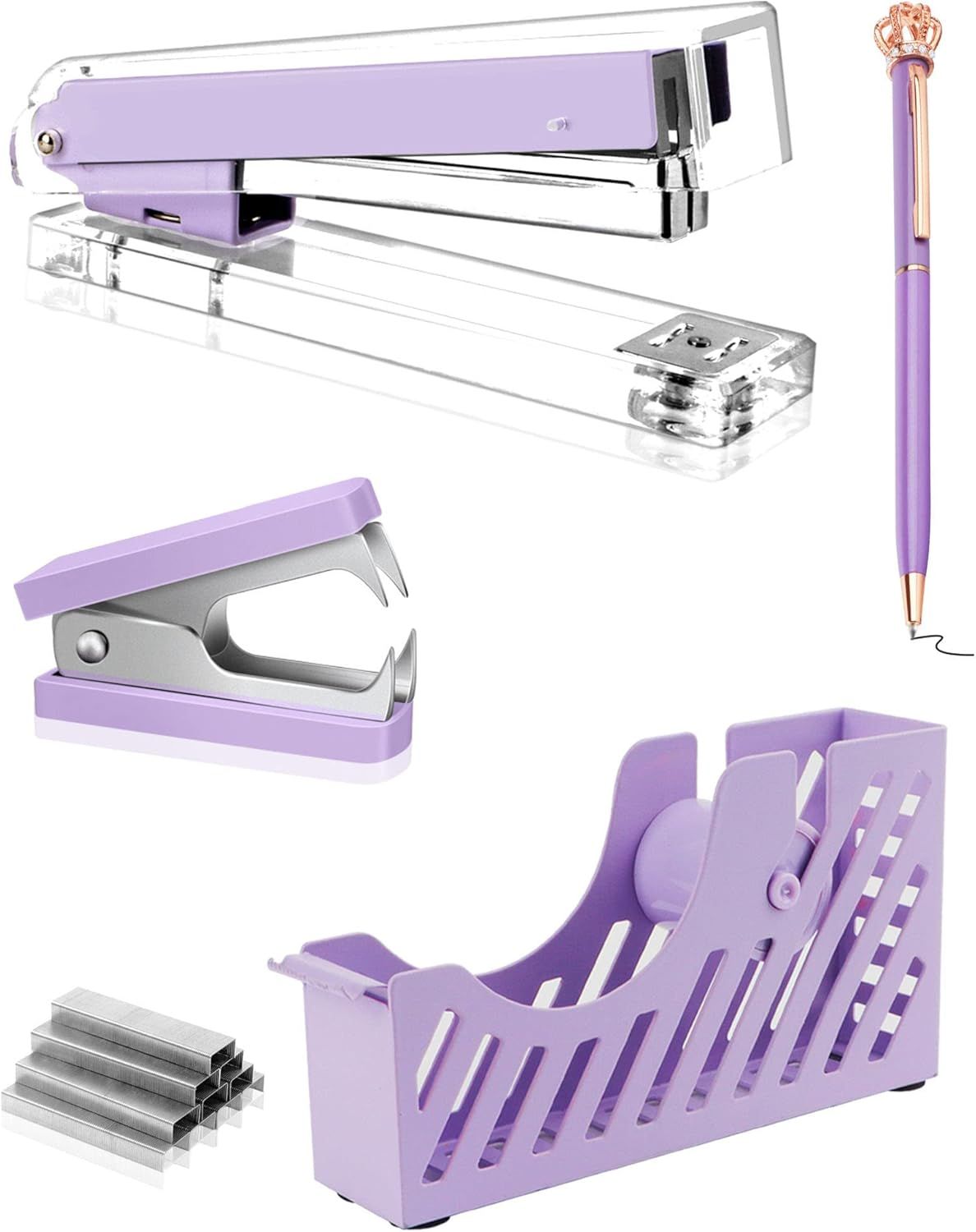 Creechwa Purple Desk Accessory Kit, Acrylic Stapler Set, Office Supplies Set for Women and Studen... | Amazon (US)