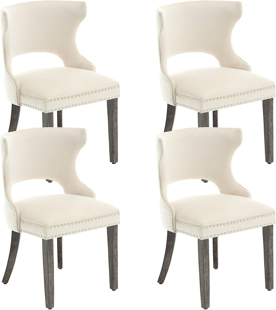 KCC Velvet Dining Chairs Set of 4, Modern Upholstered Wingback Armless Side Chairs with Hollow Ba... | Amazon (US)