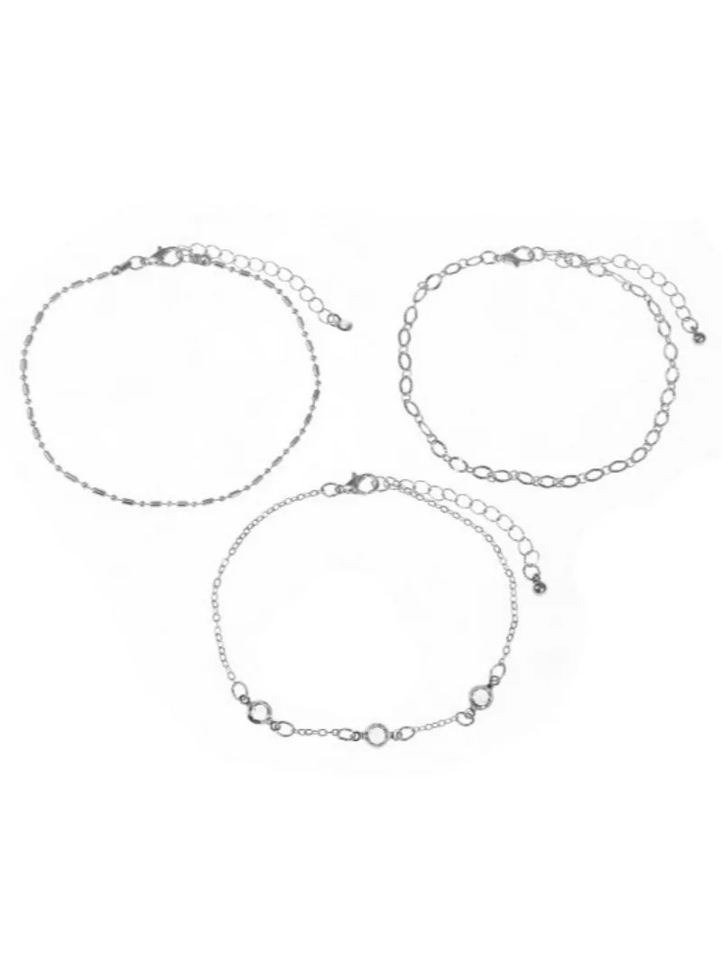 Time and Tru 3 Pack Anklet Set with Rhodium Chain and Stone (Women's) - Walmart.com | Walmart (US)