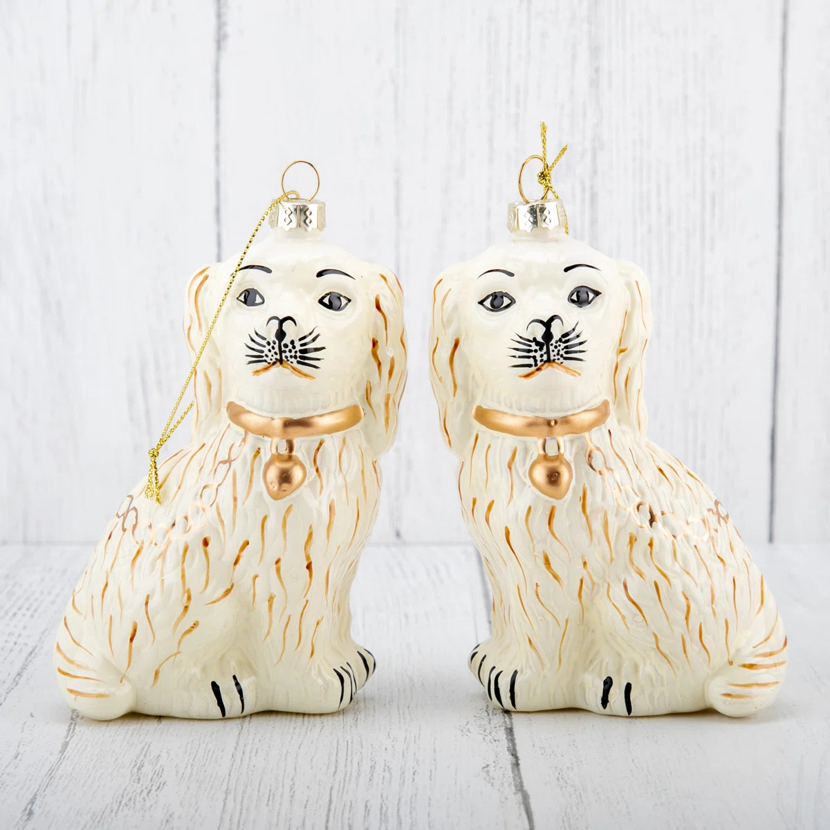 Pair of Cream Staffordshire Dogs Glass Ornament (Set of 2) | Wayfair North America