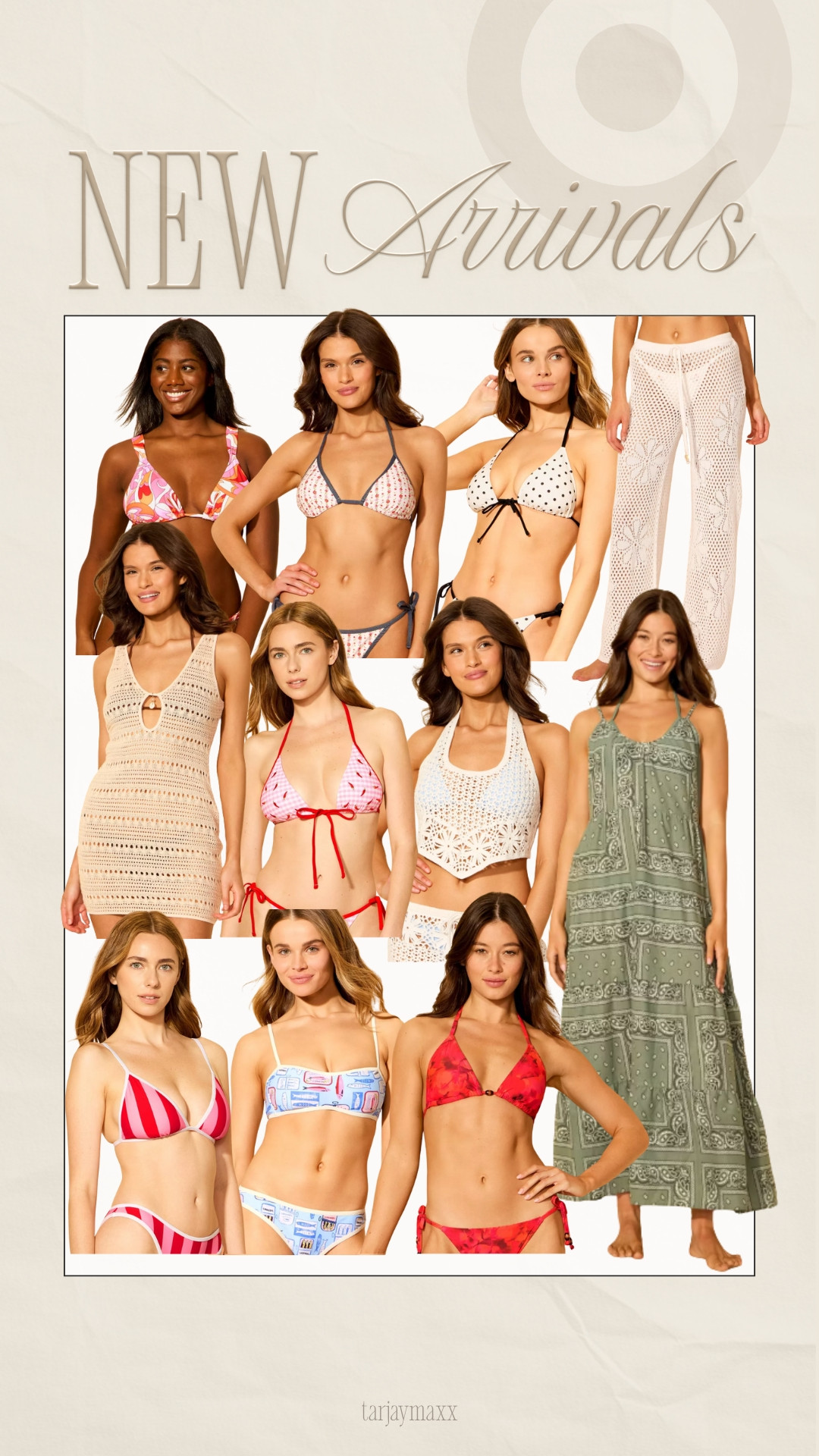 Get ready to soak up the sun with the latest swim new arrivals at Target! This collection is all about variety and vibrant vibes, featuring everything from classic triangle bikinis to trendy crochet details. Whether you're loving the bold red floral prints, playful pink patterns, or chic neutral crochet cover-ups, there is a style for every beach day. Loving the sardine print! For those who prefer a little more coverage, the sage green paisley maxi dress and white lace trousers are the perfect effortless additions to your vacation wardrobe. These pieces are designed to make your next getaway feel like a tropical escape.🏝️ Target Finds, Target Style, Swimwear, Bikini Season, Beach Outfits, Vacation Style, Summer Essentials, New Arrivals, LTKunder50, Target Haul, bedroom refresh, bella stretch wide leg jeans, date night outfits, patterned tights, women's effortless pull-on pants - a new day, valentines decor, cabbage, signature scent, valentines outfit women, pegasus premium running shoe

#LTKootd #LTKValentine #LTKNYFW
