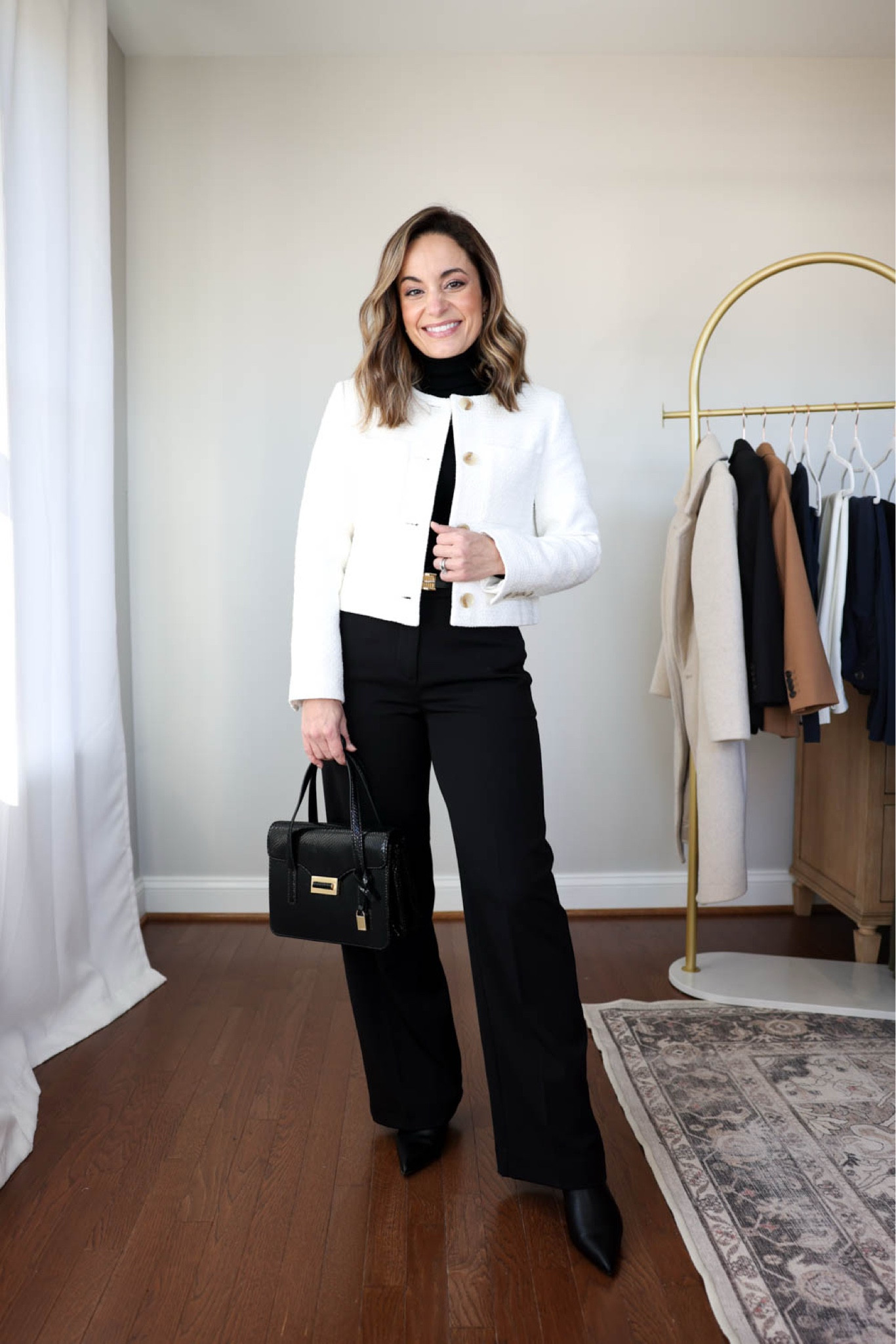 Winter workwear capsule series: black pants six ways 

This capsule has 16 pieces (not including shoes and bags) and 30 outfits! 

Black turtleneck (aritzia): xs 
Cropped jacket (banana republic factory): petite xxs 
Black pants (Ann Taylor): petite 00 

My measurements for reference: 4’10” 105lbs bust, waist, hips 32”, 24”, 35” size 5 shoe. 25” inseam measurement to my ankle bone.

#LTKWorkwear