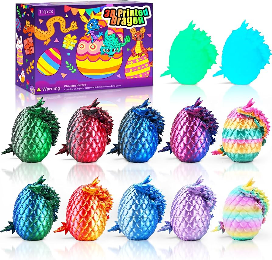 12pcs Easter 3D Printed Dragon Eggs, Prefilled Easter Dragon Egg with Dragon Toy for Basket Stuff... | Amazon (US)