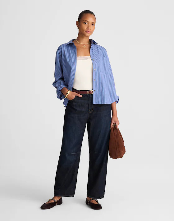 The Petite Curvy Darted Barrel-Leg Jean in SoftDrape | Madewell