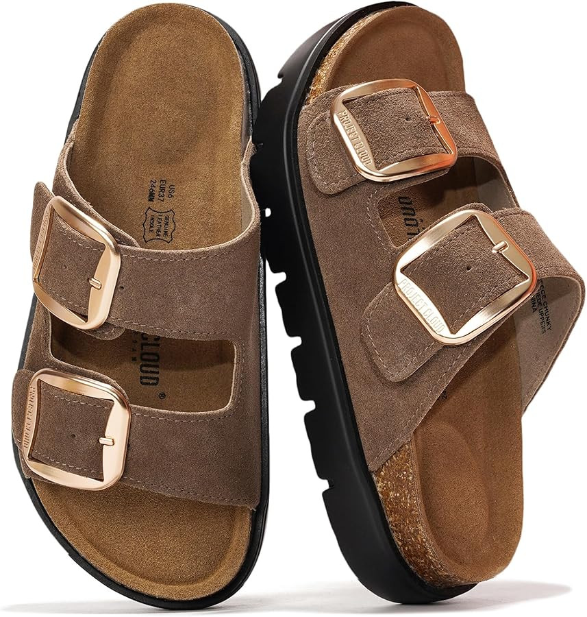 Project Cloud 100% Genuine Leather Platform Sandals Women Footwear - Wedge Chunky Slides for Wome... | Amazon (US)