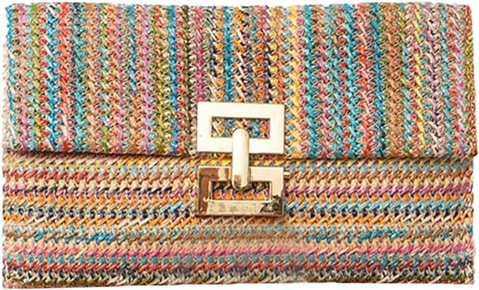 Straw Clutch Purses Women Summer Beach Handbags Boho Woven Envelope Wallet Fold Over Chain Crossb... | Amazon (US)