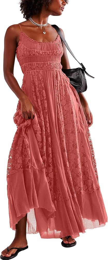 Gacaky Summer Dress for Women Casual Lace Floral Embroidered Bohemian Maxi Dress Flowy A Line Bea... | Amazon (US)