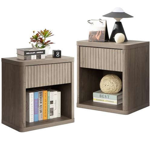 SICOTAS Night Stand Set of 2 Nightstands with Drawer Storage Fluted Bed Side Table End Table Large Modern 22.7" Wide Bedside Stand Mid Century Night Stands for Bedroom Living Room Sofa Office | Amazon (US)