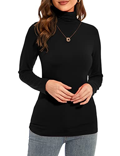 Anyeager Womens Turtleneck Long Sleeve Black Turtleneck Women Lightweight Long Sleeve Black Turtle Neck Women Thermal Tops Small | Amazon (US)