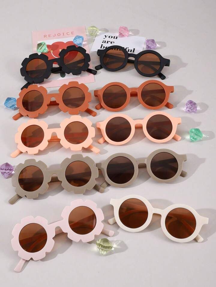 10pcs/Set Combination Sunflower & Round Shaped Children Sunglasses, Fashionable Eyewear For Parti... | SHEIN