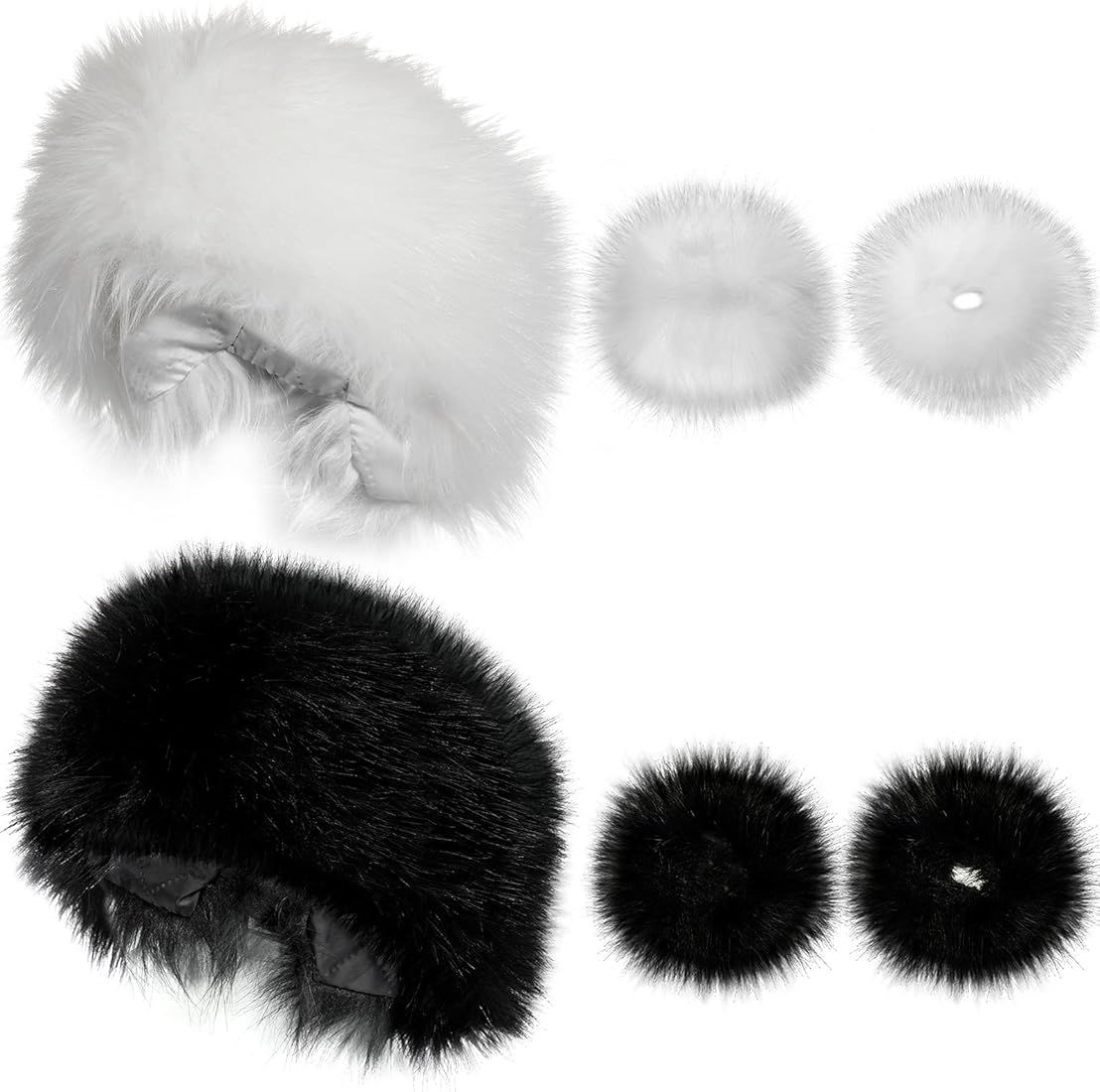2 Pieces Faux Fur Headband with Elastic Winter Earwarmer Earmuff Winter Women Headband Faux Fur W... | Amazon (US)