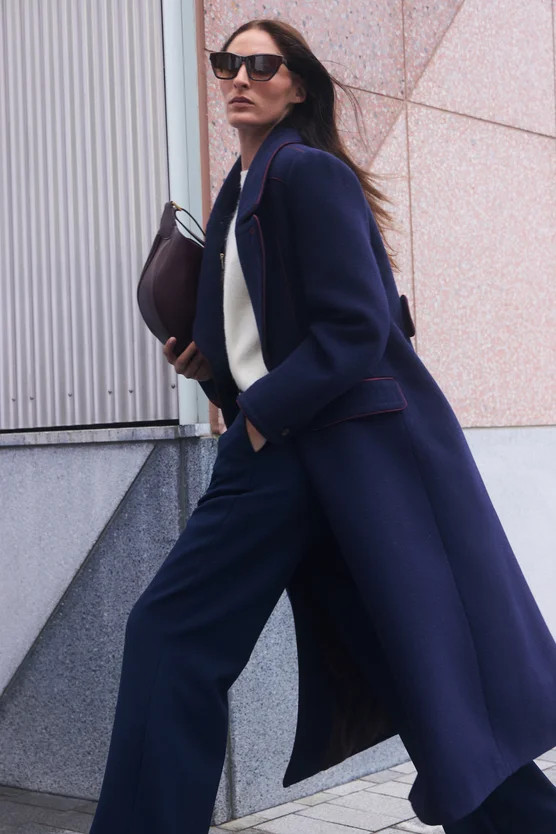 Wool Hybrid Double Breasted Tailored Midi Coat With Removable Padded Lining | Karen Millen UK + IE + DE + NL