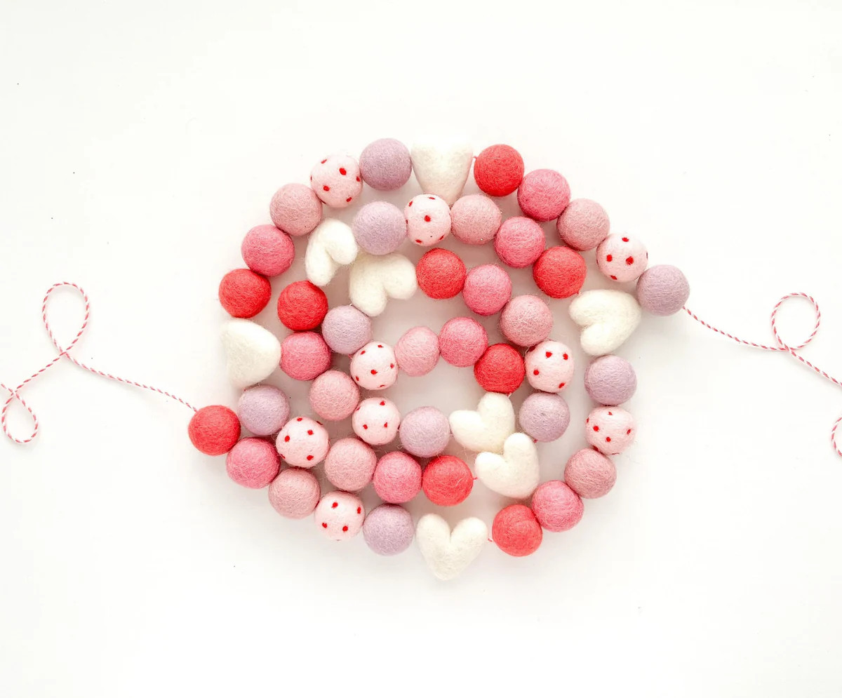 Love You Forever Felt Ball Garland - Collab w/ Opal+Olive Valentines 2 | Pearl & Jane
