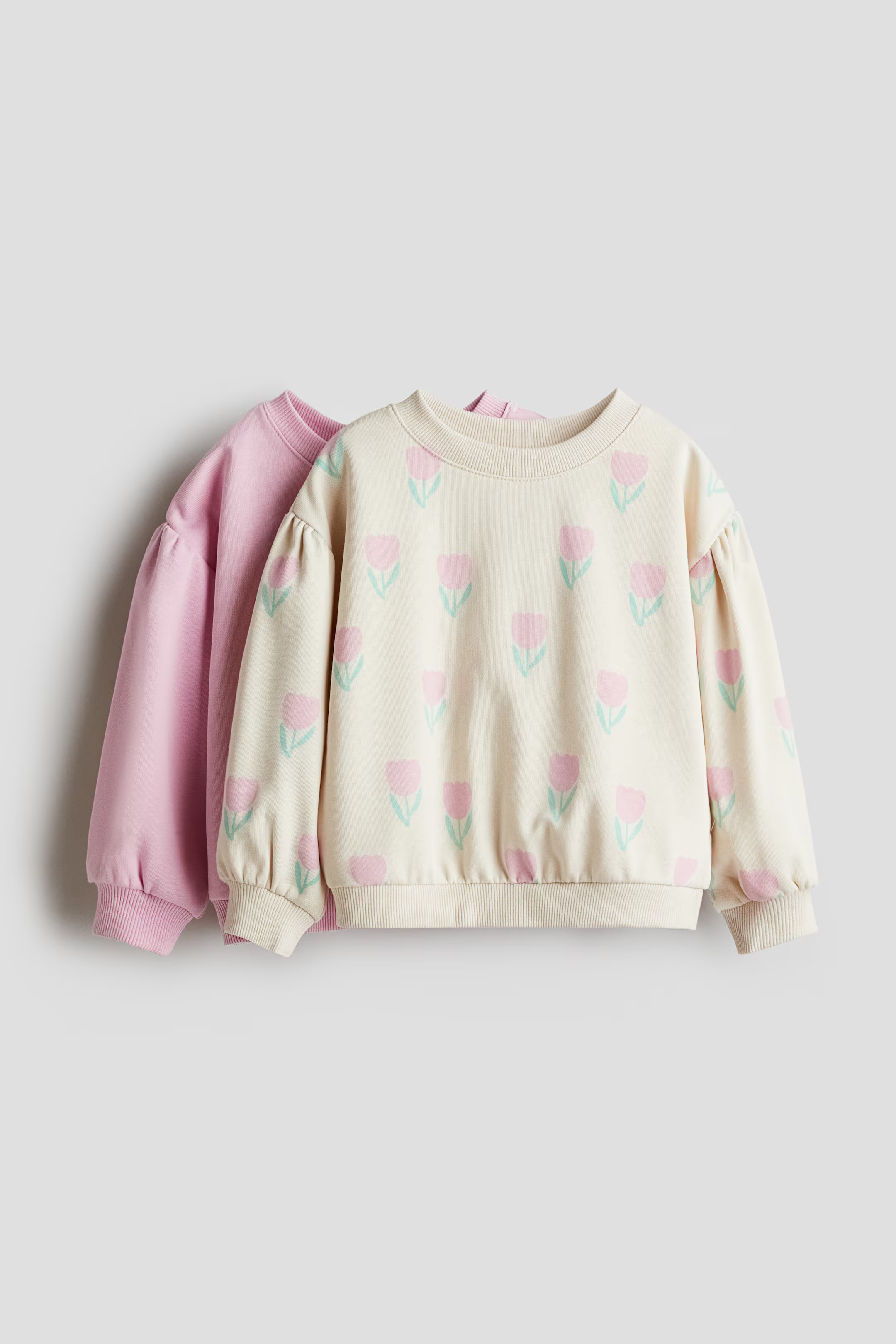 2-pack Puff-Sleeved Sweatshirts - Pink/light beige - Kids | H&M US | H&M (US + CA)