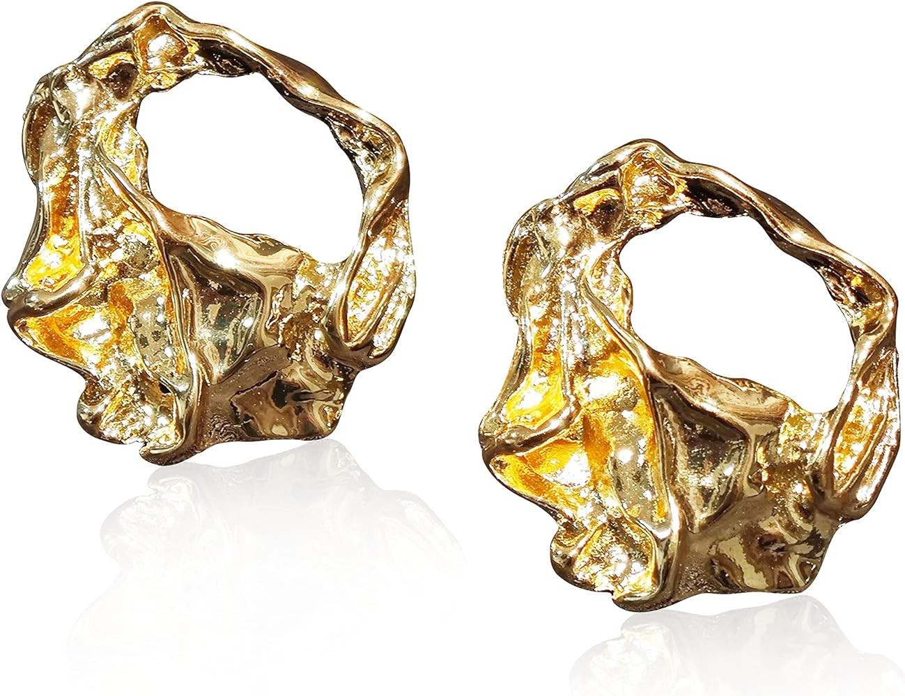 Mumu Cabin Nugget Earrings for Women Stud with 14K Gold Plated, Thick Lightweight Style for Girls... | Amazon (US)