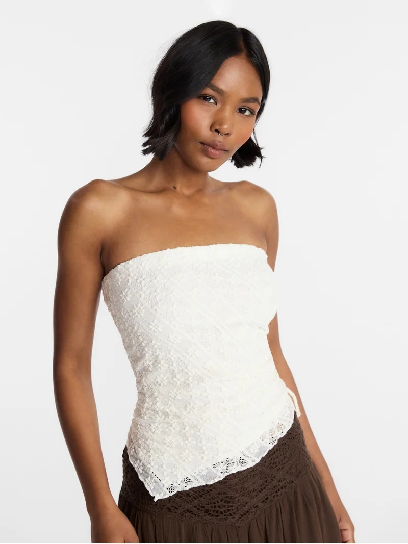 No Boundaries Asymmetrical Lace Tube Top, Women's XXS-XXL - Walmart.com | Walmart (US)