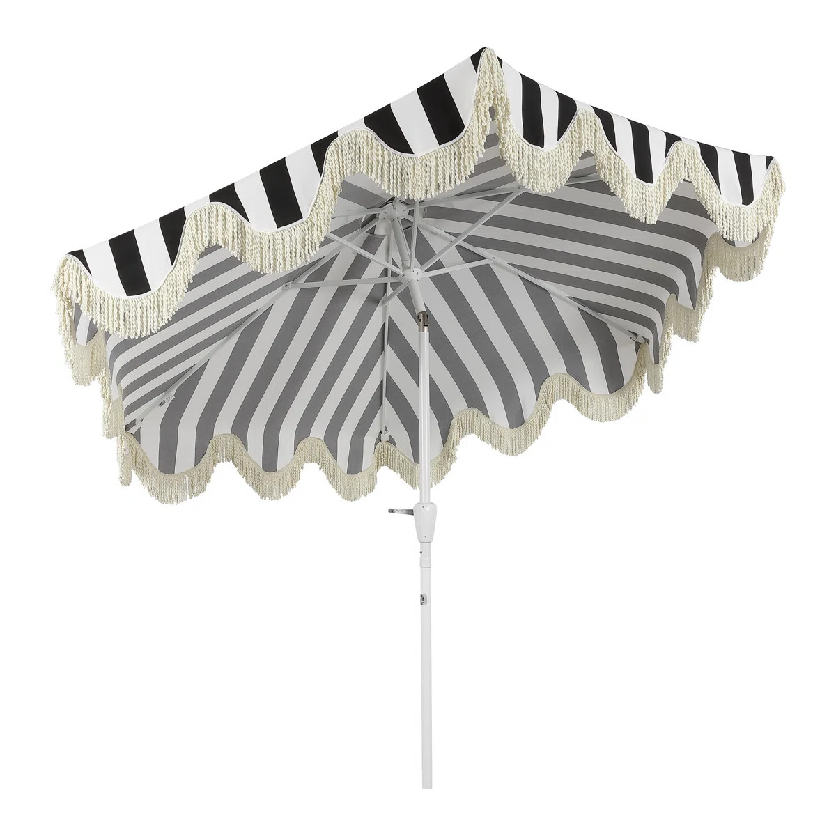 Collins 9 ft. Bohemian Fringe Outdoor Patio Umbrella with Crank Lift and Tilt, Black/White/Cream ... | Wayfair North America