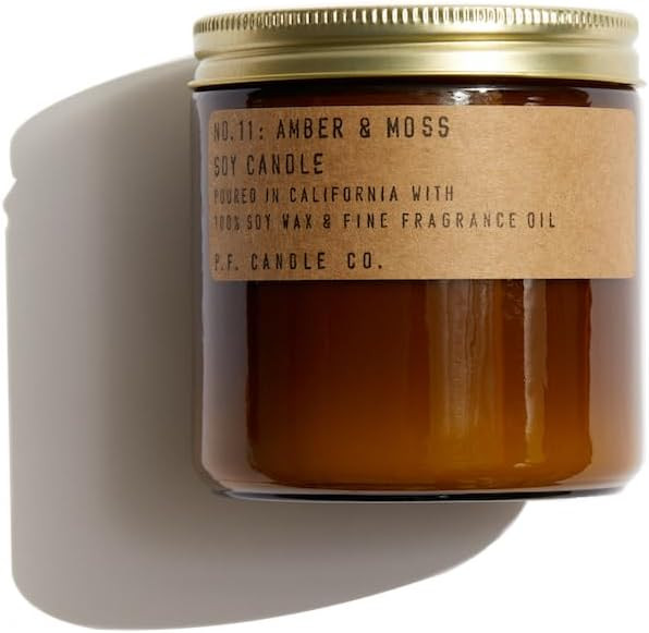 P.F. Candle Co. Amber & Moss Classic Large Scented Soy Wax Candle (12.5 oz) 60-70 Hour Burn Time,... | Amazon (US)