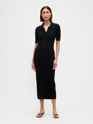 CashSoft Rib Collared Midi Cardigan Dress | Gap (US)